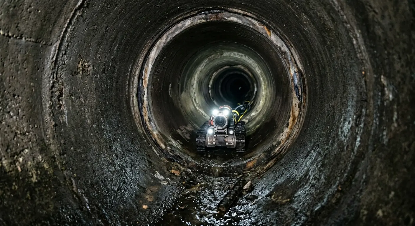 Robotic sewer camera inspecting pipe interior for Drain Snake Service in Peculiar