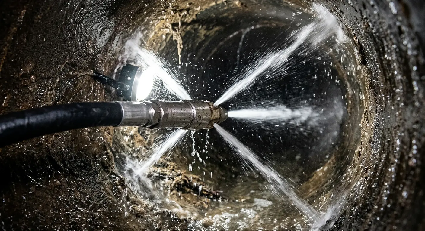 High-pressure hydro jetting nozzle cleaning sewer pipe for Sewer Line Relining in Peculiar